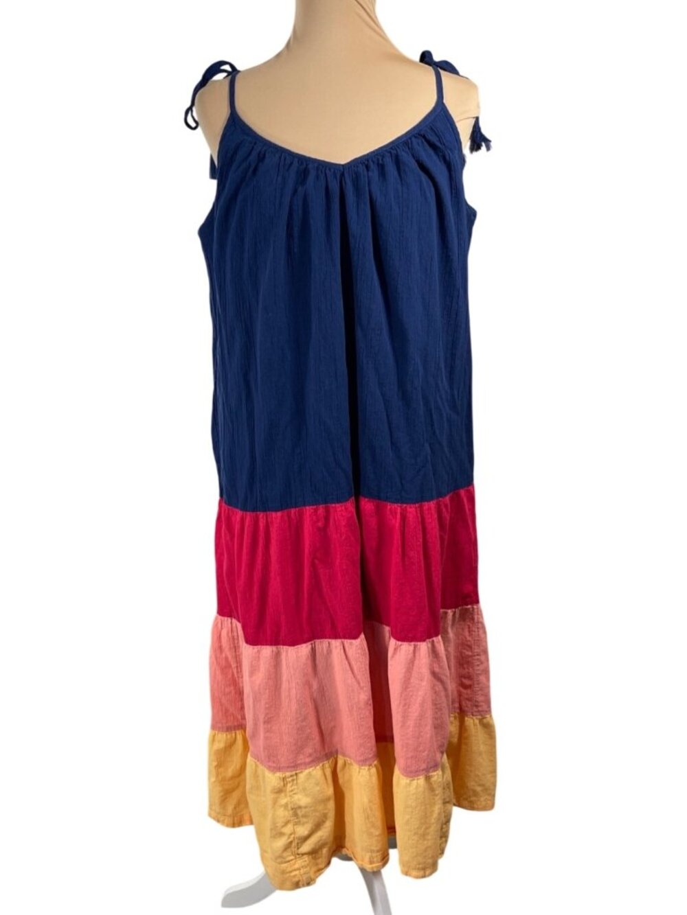 Old Navy Maxi Dress Sundress Sleeveless Color Block Size M Medium Blue Red Tiere